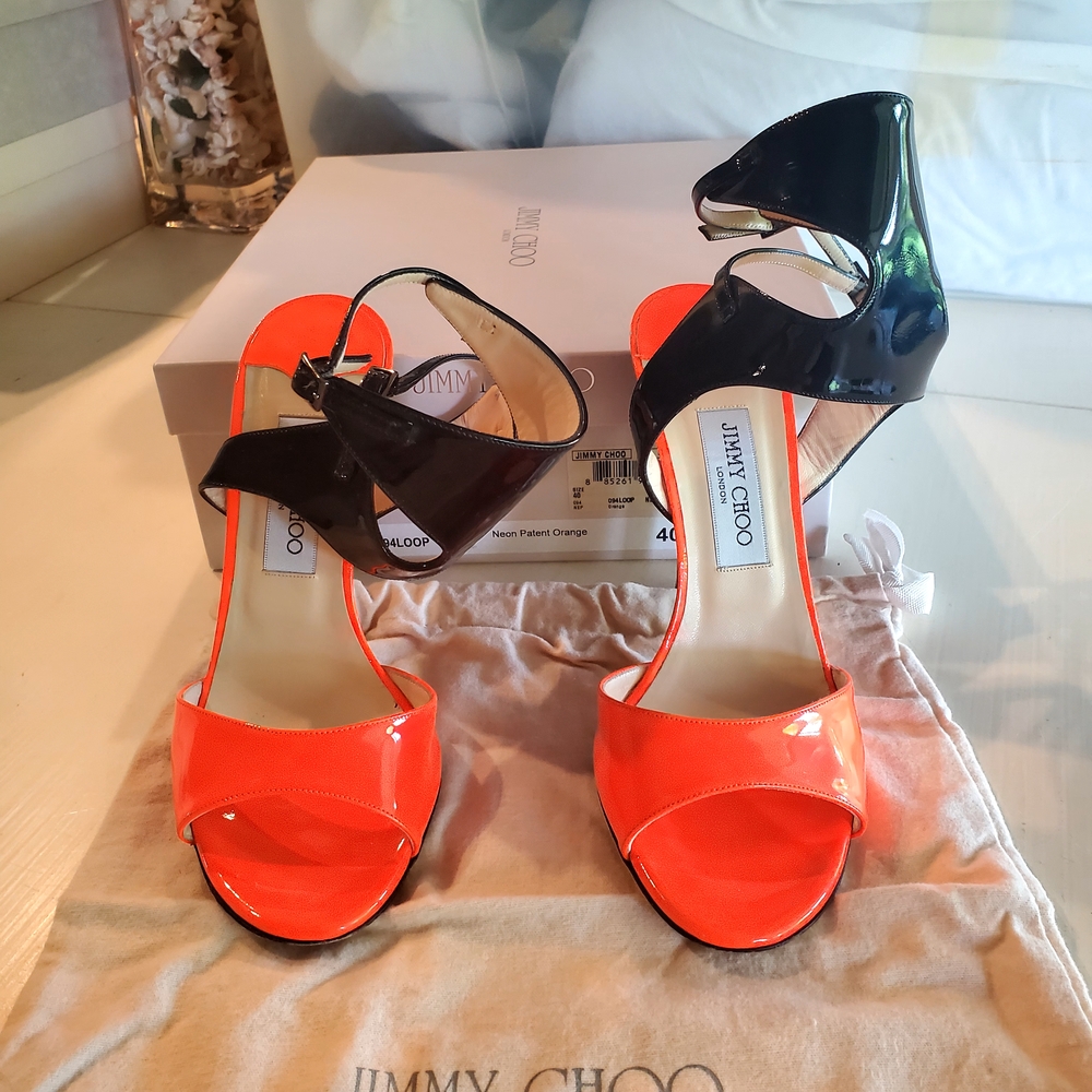 Jimmy Choo Black and Orange Heels Sleek Stiletto Design